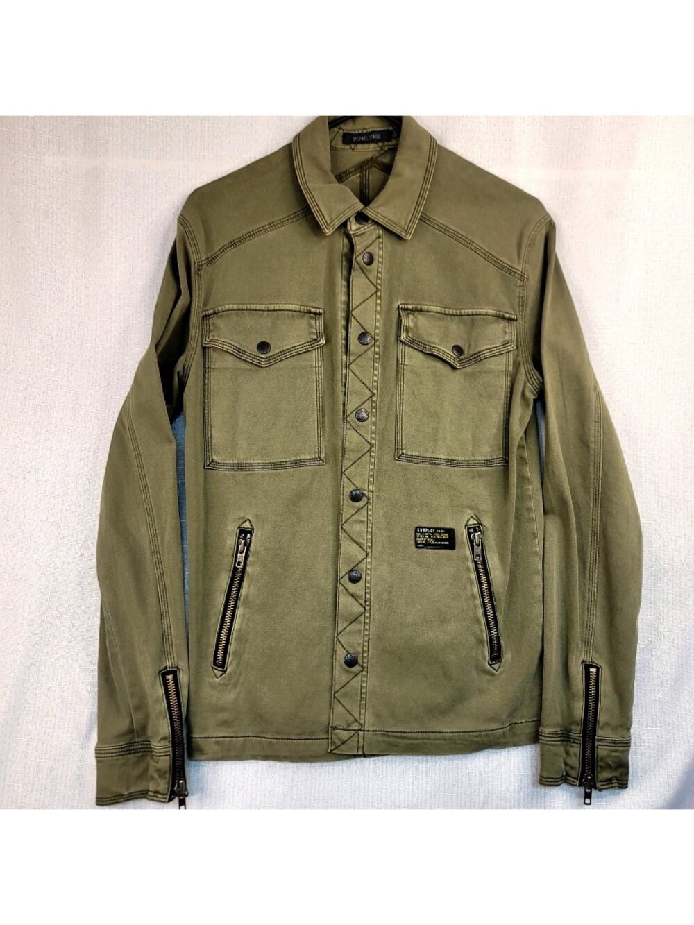Michael Stars Military Shirt Jacket S Olive Green Utility Moto Surplus Zippers